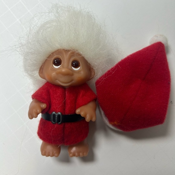 Vintage DAM Mini Red Santa Troll Doll with Santa Hat and white hair - Picture 2 of 5